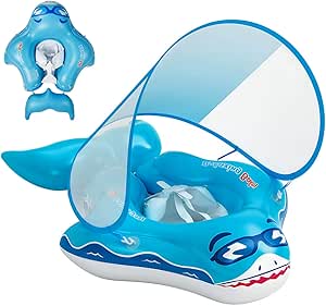 Qoosea Anillo de Natación para Bebé de 6 Meses a 3 años, Inflable Anillo de Natación Niños con Dosel Solar Protector UPF50+, Flotador para Bebé, Boya de Verano Agua Juguete Boya Piscina
