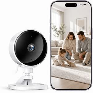 WOLFANG Cámara de seguridad para interiores, cámara CCTV de 1080P, detección de movimiento/sonido, cámara de seguridad para el hogar, audio de 2 vías, visión nocturna, alerta en tiempo real