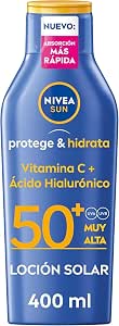 NIVEA SUN Protects & Hydrates - Sunmilk FP50+ - Body Sunscreen - UVA/UVB Protection - Water Resistant Lotion - 48h Hydration - With Panthenol and Glycerin - All Skin Types - 400ml