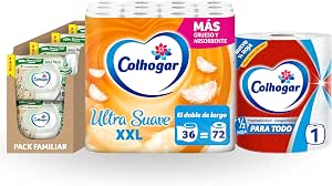 Lote Colhogar Hogar Completo: Papel Cocina Paratodo Jumbo 1 rollo + Papel Higiénico Ultra Suave XXL 36 rollos + Toallitas Húmedas Aloe 8x80
