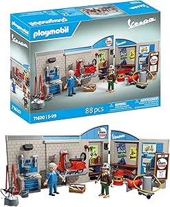 PLAYMOBIL Cars 71620 Vespa Workshop 1960s, Includes Mobile Lift, with Versatile Accessories for Authentic Workshop, for Vehicle Enthusiasts, Boys, Girls and Adults