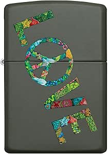Zippo Windproof Lighter - Love Peace Nature - Matte Green Finish with Image Color- Refillable - Reusable - Windproof Design - Gift Box - Made in USA
