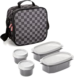 Tatay Thermal Waterproof Food Bag – Urban Food Casual 3L | 4 Lunch Boxes: 2 x 0.5 L + 2 x 0.2 L | Triple Insulated Layer | Semi-Rigid Body | Inner Pocket | 22.5 x 10 x 22 cm, Chess
