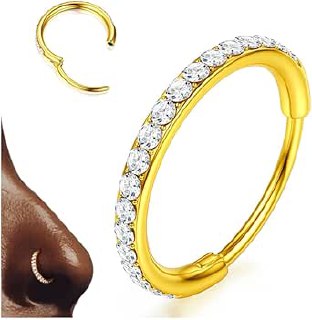 BodyBonita G23 Titanium CZ Nose Piercing Hoop – 20G/18G/16G/14G Septum Piercing Nose Hoop with Clic Closure Cartilage Woman Piercing for Helix Tragus Conch Ring Daith Plated