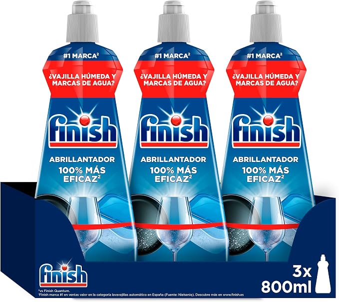 Finish Powerball Abrillantador Lavavajillas, vajilla seca, brillante y sin marcas - 3 unidades x 800ml - Total 600 lavados