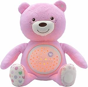 Chicco Baby Bear First Dreams Plush Bear, Light Projector Bear with Luminous Effects, Relaxing Melodies and Night Light - Plush for Newborn Babies, Pink