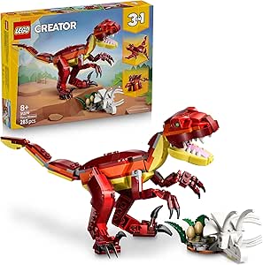 LEGO Creator 3in1 Fierce Dinosaur - Transformable Dinosaur Figures in Velociraptor, Stegosaurus or Pterosaur - Birthday Gift for 8+ Year Old Girls and Boys - 31379