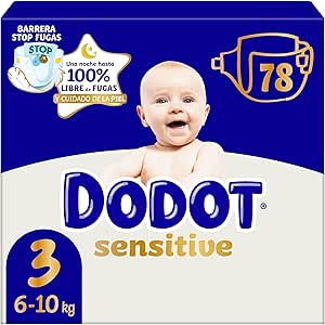 Dodot Sensitive Size 3, 78 Nappies, 6kg-10kg, Up To One Night 100% Leak Free & Skin Care