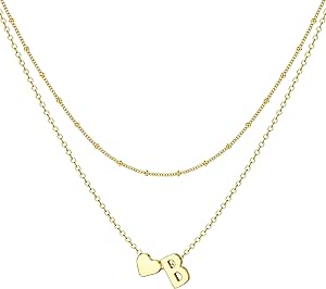 BodyBonita 14K Gold Plated Heart Initial Necklace Dainty Personalized Small Letter Necklace for Women Fashion Gold Jewelry