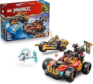 LEGO Ninjago Kai and Cole Combinable Vehicles - Toy Car and Motorcycle, 3 Minifigures Inc. Kai and Cole with Ninja Weapons - Birthday Gift for 7+ Year Old Boys and Fans - 71864