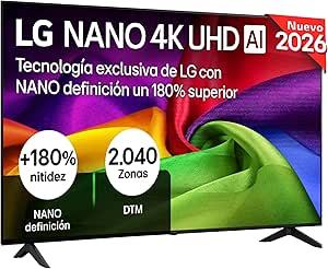 LG 43NU800B6LC - TV 43, Nano 4K UHD AI, Smart TV, WebOS 25 (Updatable), Alpha 7 Gen9 AI Processor, 144Hz, HDR10 and Dolby Digital Plus, 94% Glare Free, Black