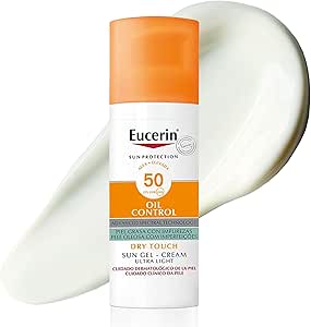 Eucerin Sun Gel Oil Control Dry Touch SPF 50+ (50ml), 50+ Face Sun Protection with UVA/UVB Filters, Sun Cream for Oily & Acne Prone Skin, Ultra Light Textured Sun Cream