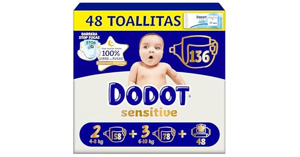 Dodot Sensitive Kit Recin Nacido Paales  toallitas 58 Paales de la Talla 2  78 Paales de la Talla 3  48 Toallitas Pure Aqua para Bebe 99 Agua