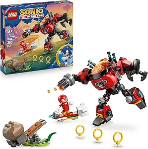 LEGO Sonic The Hedgehog Knuckles vs. Dr. Eggman Egg Crusher Mech Toy - Building Set Incl. 2 Minifigures, Rings & Chaos Emeralds - Video Gaming Gift for 8+ Year Old Boys & Girls - 77005
