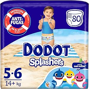 DODOT Splashers Baby Shark Size 5-6, 80 Baby Diapers Disposable Swimwear, 14 kg+, Anti-Leak Protection in Water | Baby Shark Disposable Swim Trunks with Anti-Leak Protection - Comfortable in and Out of the Pool