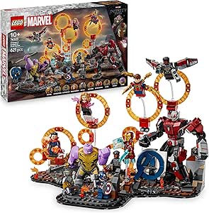 LEGO Marvel Final Battle of Avengers: Endgame, Superhero Toy, Thanos Figure, Ant-Man Mecca and Iron Man Minifigures, Captain America and Black Panther, Gift for Boys and Girls 76323