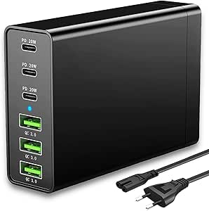 USB C Charger, 96W, GaN 6 Ports, Multi Charging Station, PD USB C Fast Charger, Desktop Charger Compatible with iPhone/Xiaomi/Tablet/Smartwatch