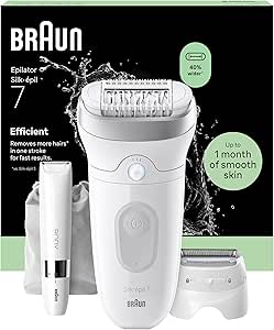 Braun Silk·épil 7 Electric Epilator Women, 7-441, Silver | Body Epilator with Wide Head, Trimmer Comb and Mini Shaver, Water Resistant, Durable Soft Hair Removal