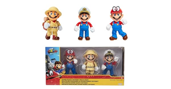Nintendo Super Mario  Multipack Odyssey de 3 Figuras Mario de 10 cm  Las Figuras Tienen hasta 11 Puntos de Articulacin y Poses nicas  Juguete para Nios 3 Aos