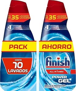 Finish All in 1 Max Power Gel Shine & Protection, Dishwasher Gel Detergent, 2 units - Total 70 Washes