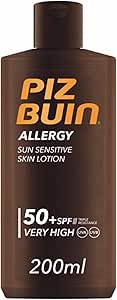 Piz Buin Allergy Sun Sensitive Skin Lotion SPF 50, Sunscreen, 200 ml | 50 Body Sun Cream, Very High Protection, Water Resistant, UVA/UVB Filters, Improves Sun Tolerance, Sensitive Skin