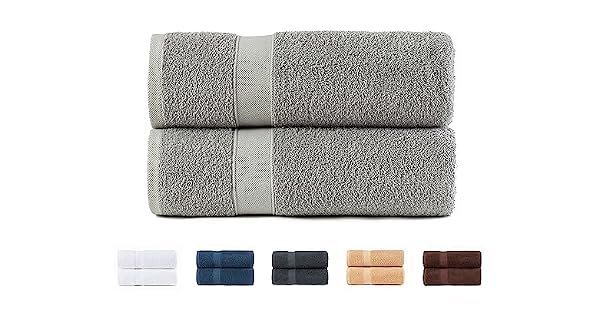 Todocama  Juego de 2 Toallas de Ducha 100 algodn de 550 gsm Extra Suaves Altamente absorbentes y de Secado rpido Medida 70x140 cm Color Gris Claro