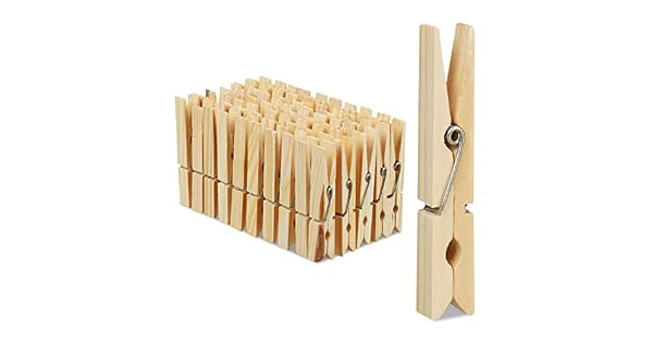 Relaxdays Set de 100 Pinzas Ropa Grandes para Tender Colada Manualidades Muelle MaderaMetal 7 x 14 x 1 cm Marrn