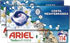 Ariel All in 1 PODS Sea Breeze & Jasmine, Liquid Washing Machine Detergent Capsules, 114 Washes, Limited Edition Mediterranean Coast