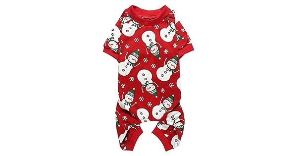 Lanyarco Lindo Pijama de mueco de Nieve para Perro Ropa para Mascotas pequeas Ropa de Navidad para Perro Camisa de Pijama de Navidad Longitud de Espalda roja 12 Pulgadas S