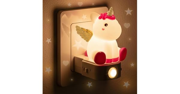 AMH Unicornio Luz Nocturna Infantil con Enchufe Sensor de Movimiento Lmpara de Noche Enchufable LED Luz Quitamiedos Infantil para Bebs y Nios Dormitorio Pasillo y Escaleras 2 Modos