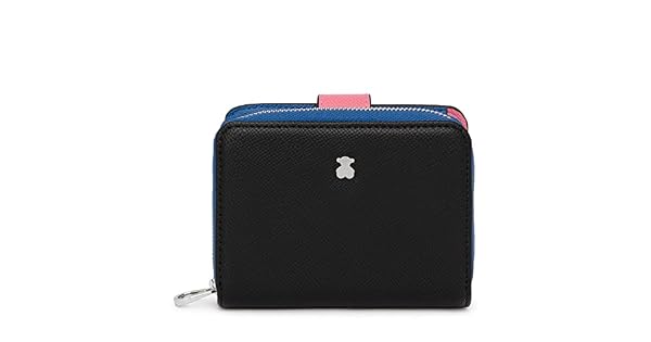 TOUS Cartera de Poliuretano con Efecto Saffiano en Negro y Azul Cierre Presin y Cremallera Medidas 12 x 10 x 3 cm Bonito y Chic Coleccin Dubai