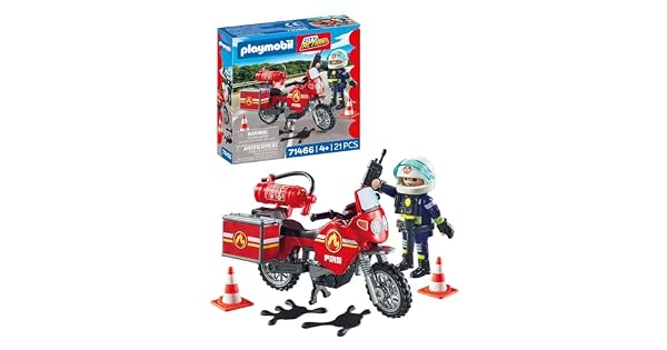 PLAYMOBIL Action Heroes 71466 Moto de Bomberos con una Radio y un extintor Juegos de rol imaginativos y Divertidos Juguetes para nios a Partir de 4 aos