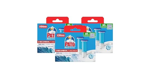 Pato Discos Activos WC Marine Limpia Refresca y Perfuma el Inodoro Eficacia 360 Pack 6 Recambios  36 discos