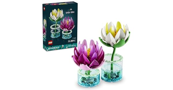 LEGO Botanicals Nenfares Artificiales  Set de Flores Artificiales con 2 Plantas en Jarrones Transparentes  Kit de Manualidades y Decoracin Floral  Regalo para Nias de 9 Aos y Adultos  11511