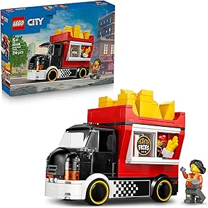 LEGO City Fries Truck Toy - Vehicle Model Kit with Detachable Stand, 2 Minifigures and Toy Food - Birthday Gift for 5+ Year Old Boys - 60488