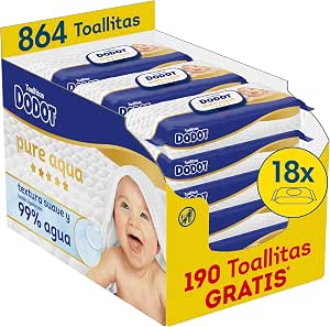 Dodot Pure Aqua Baby Wipes, 864 Wipes (18 Packs x 48 uds)