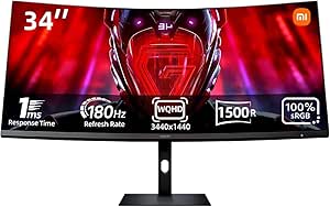 Xiaomi Curved Gaming Monitor G34WQi - 34 WQHD Gaming Monitor (3440 x 1440, 180Hz, 1ms, HDMI 2.0x2, DP1.4x2 Port, Blue Light Protection), Black (ES Version)