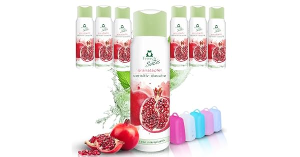 Frosch Senses  Gel de ducha de granada 300 ml juego de 6 unidades 6 x 300 ml y tapa para cepillo de dientes Celexqua