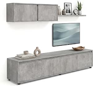 duehome | Reversible Living Room Set, TV Cabinet, Dining Modules, Arlet Model, Cement Finish, Measurements: 200 cm (L) x 41 cm (D) 43 cm (H)