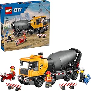 LEGO City Concrete Mixer Toy Construction Vehicle with Rotary Mixer and Pouring Function - Educational Construction Game with 3 Minifigures - Birthday Gift for 7+ Year Old Boys 60478