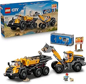 LEGO City Dump Truck & Front Loader Toy - Realistic Feature Construction Vehicles and 3 Mini Figures and Dog Figure - Stem Birthday Gift for 8+ Year Old Boys - 60494