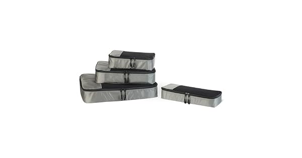 Amazon Essentials Juego de 4 Cubos para Viaje Organizador de Equipaje con Doble Cremallera Parte Superior de Malla 100 Polister PequeoMedianoGrandeDelgado Gris antes Amazon Basics