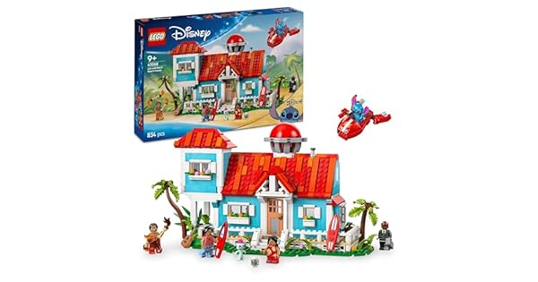 LEGO  Disney Casa en la Playa de Lilo y Stitch de Juguete con 6 Habitaciones Observatorio Nave Espacial 5 Minifiguras Tabla de Surf y Ms Regalo de Cumpleaos para Nias y Nios de 9 Aos 43268