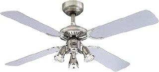 72112 Ventilador de techo Princess Euro de 105 cm interior de cuatro palas con tres luces, acabado en peltre oscuro/cromo con focos