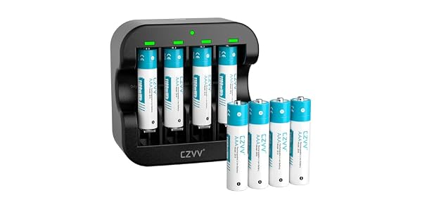 czvv Pilas Recargable AAA Litio 15V  LED Cargador de Pilas AA AAA con 8 Unidades Baterias Lithium Capacidad Alta 1100mWh  Ultra Rpido 2H  Duracin 10 Aos1300 Ciclos para Juguetes Afeitadoras