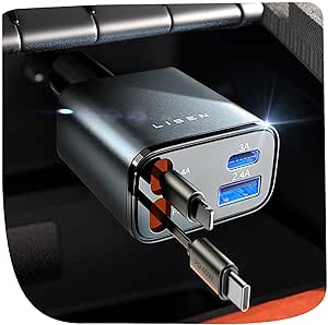LISEN Quick Charge Car Charger Retractable 84W Car Accessories Camper for iPhone 17, PD45W USB-C Charger Cigarette Lighter Gadgets 12/24V for Samsung S25 Xiaomi [2026 Compact] Valentine's Day Gifts Men