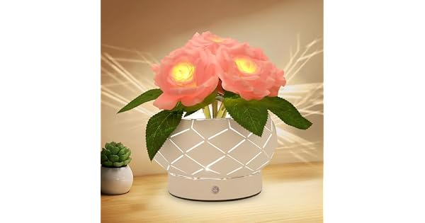 JHXLAMP Regalos de cumpleaos para mujeres lmpara de flores de rosas lmpara tctil luces alimentadas por pilas luz nocturna pequea de atenuacin de 3 colores regalos para mam para el da de