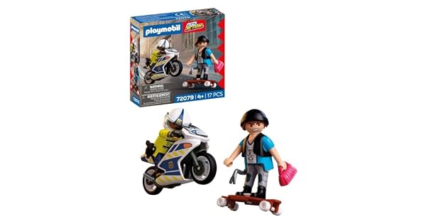 PLAYMOBIL  City Action  Persecucin policial en Moto  Un polica persigue a un ladrn en una patineta  Fomenta la Creatividad  Juguete Infantil para nios a Partir de 4 aos  72079