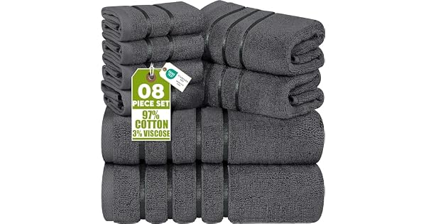 Utopia Towels  Juego de Toallas de Bao 8 Piezas Gris