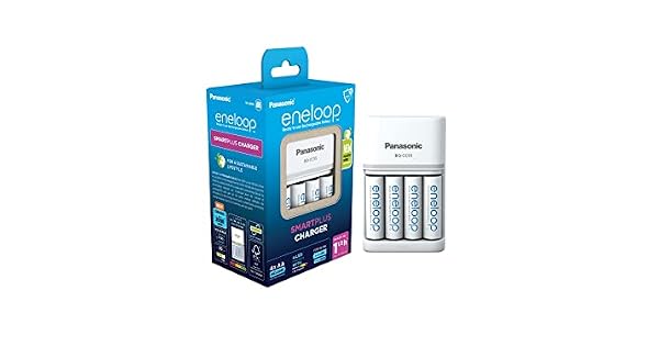 eneloop SmartPlus Cargador para 1 a 4 pilas AAAAA NiMH con 4 pilas eneloop AAMignon de capacidad mejorada y 10 funciones de seguridad